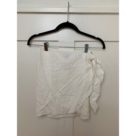 Show Me Your Mumu Iva Wrap Skirt in White Linen Small Lined Fringe Lace Tie - Picture 1 of 4